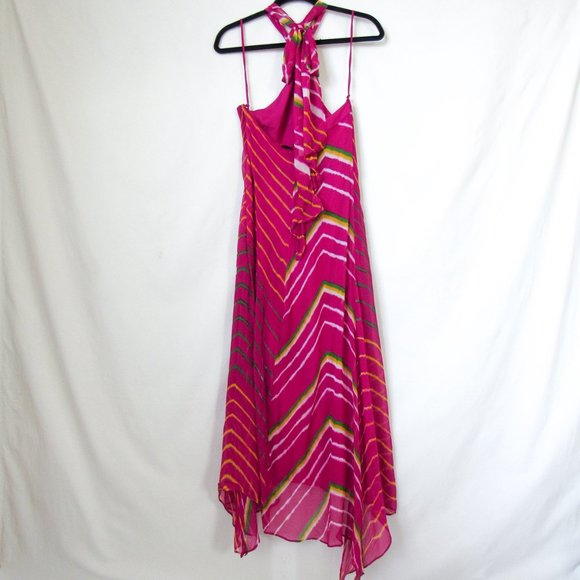 POLO RALPH LAUREN Pink Silk Summer Halter Dress Gorgeous Dyed Maxi Barbie SZ-10 - Picture 3 of 14